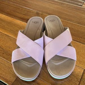 UGG sandals, Pink,size 8. Crisscross straps patent & suede.  Never worn outside